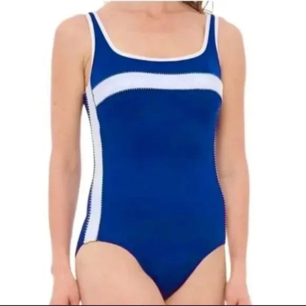 MIRACLESUIT Blue & White One Piece Bathing Suit | Size 16 | EUC